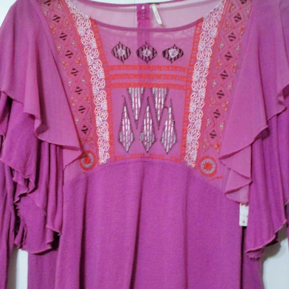 Free People Boho La Cienga Embroidered Ruffle Tunic Top Sz S NWT $88 - Picture 3 of 7